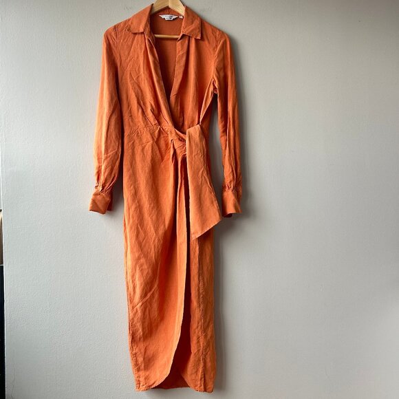 & Other Stories Wrap Midi Dress Rust Orange Women’s Size 4 Long Sleeve - Picture 2 of 9